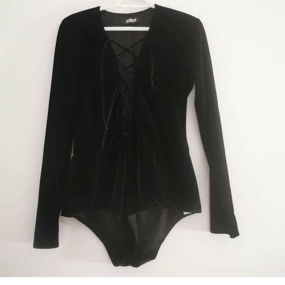 Reformation Tops - Reformation black velvet lace up bodysuit
